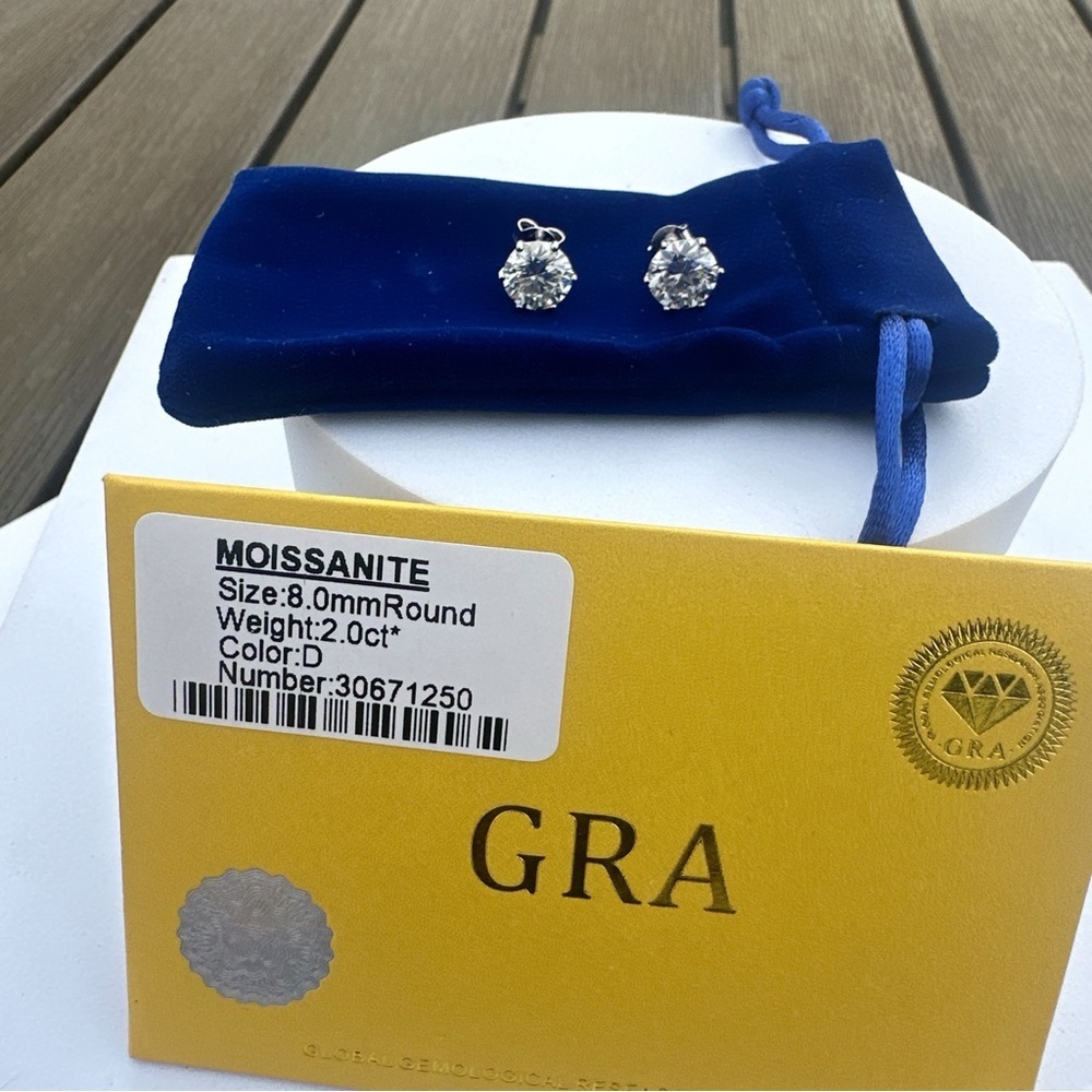 Moissanite Round Earrings 2ct With Blue Pouch